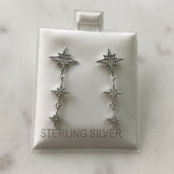 Sale $18 Firm! Sterling Silver rhodium plated Star Earrings - Picture 6 of 14